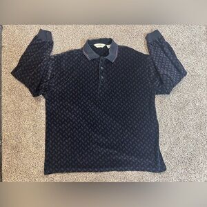 Knightsbridge men’s large vintage velvet long sleeve polo shirt navy geo pattern